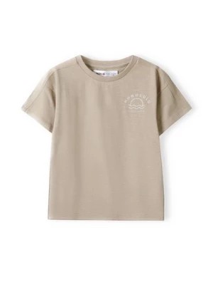 Zdjęcie produktu Beżowa koszulka bawełniana dla niemowlaka z napisami Minoti
