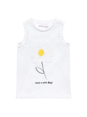 Zdjęcie produktu Biała koszulka niemowlęca na ramiączkach ze stokrotką Minoti