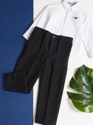 Zdjęcie produktu Czarne Garniturowe Spodnie z Gumką w Pasie i Suwakiem Lanyr