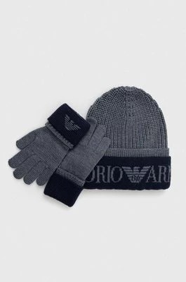 Zdjęcie produktu Emporio Armani czapka i rękawiczki dziecięce kolor szary