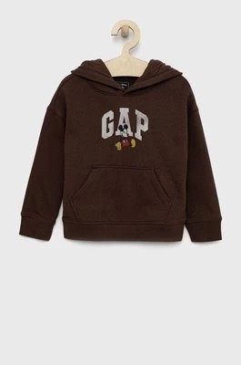 Zdjęcie produktu GAP bluza dziecięca kolor brązowy z kapturem z nadrukiem Gap
