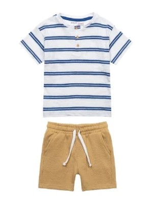 Zdjęcie produktu Komplet dla niemowlaka- biały t-shirt w paski i beżowe szorty Minoti