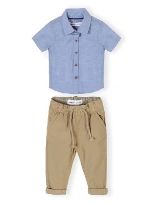 Zdjęcie produktu Komplet niemowlęcy z bawełny - koszula z krókim rękawem + beżowe spodnie Minoti