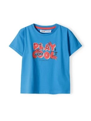 Zdjęcie produktu Niebieska koszulka bawełniana dla niemowlaka z nadrukiem Minoti
