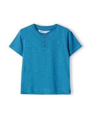 Zdjęcie produktu Niebieski t-shirt bawełniany basic dla niemowlaka z guzikami Minoti