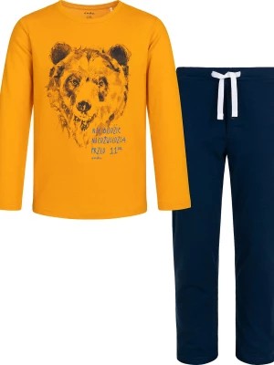 Zdjęcie produktu Piżama z długim rękawem dla chłopca, z niedźwiedziem, musztardowa 3-8 lat Endo