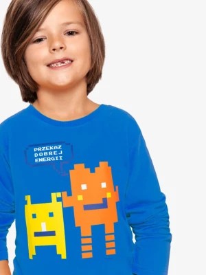 Zdjęcie produktu T-shirt z długim rękawem dla chłopca, z ludzikami komputerowymi, niebieski, 2-8 lat Endo
