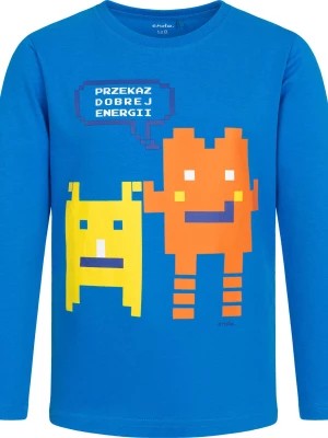 Zdjęcie produktu T-shirt z długim rękawem dla chłopca, z ludzikami komputerowymi, niebieski, 9-13 lat Endo