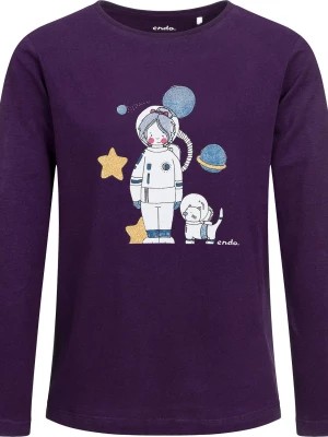 Zdjęcie produktu T-shirt z długim rękawem dla dziewczynki, z astronautą i kotem, fioletowy 3-8 lat Endo