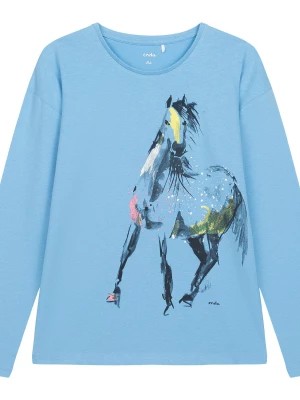 Zdjęcie produktu T-shirt z długim rękawem dla dziewczynki, z koniem, błękitny 9-13 lat Endo