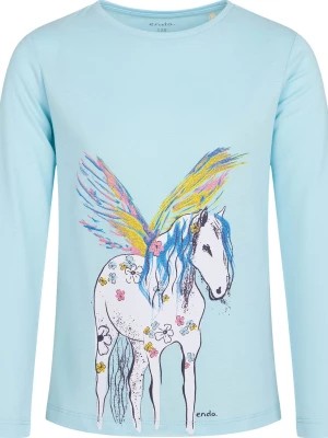 Zdjęcie produktu T-shirt z długim rękawem dla dziewczynki, z koniem, niebieski, 3-8 lat Endo