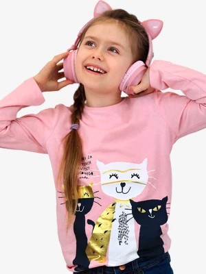 Zdjęcie produktu T-shirt z długim rękawem dla dziewczynki, z kotami, różowy, 3-8 lat Endo