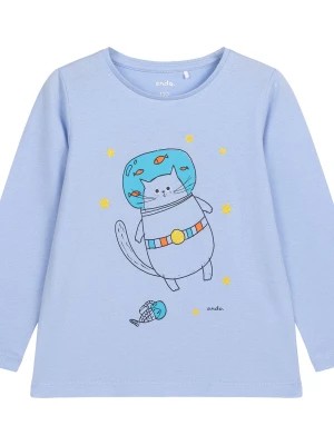 Zdjęcie produktu T-shirt z długim rękawem dla dziewczynki, z kotem astronautą, błękitny 9-13 lat Endo