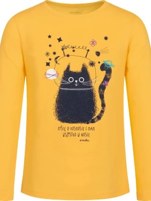 Zdjęcie produktu T-shirt z długim rękawem dla dziewczynki, z kotem astronautą, żółty 3-8 lat Endo