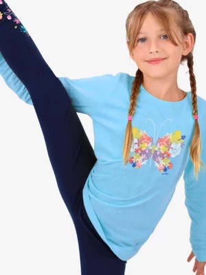 Zdjęcie produktu T-shirt z długim rękawem dla dziewczynki, z motylem, błękitny 9-13 lat Endo