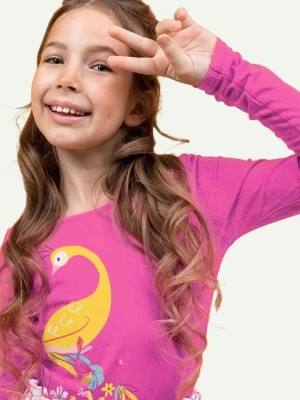 Zdjęcie produktu T-shirt z długim rękawem dla dziewczynki, z pawiem, różowy, 3-8 lat Endo