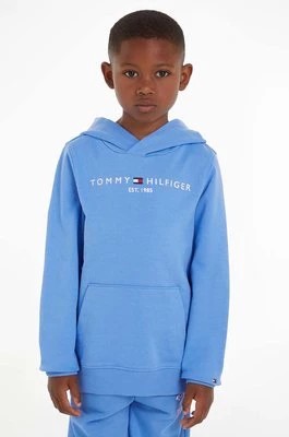 Zdjęcie produktu Tommy Hilfiger bluza bawełniana dziecięca kolor niebieski z kapturem z aplikacją