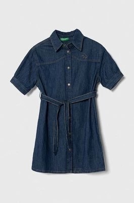 Zdjęcie produktu United Colors of Benetton sukienka jeansowa dziecięca kolor niebieski mini prosta