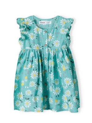 Zdjęcie produktu Zielona sukienka niemowlęca z krótkim rękawem w kwiatki Minoti