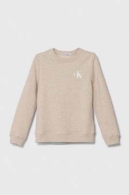 Zdjęcie produktu Calvin Klein Jeans bluza bawełniana dziecięca kolor beżowy z nadrukiem