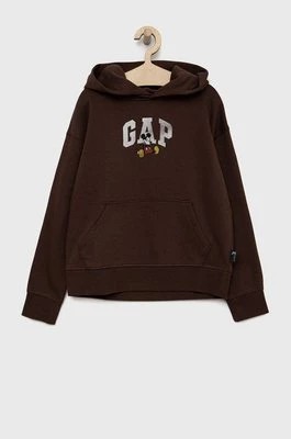 Zdjęcie produktu GAP bluza dziecięca kolor brązowy z kapturem z nadrukiem Gap