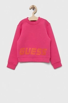Zdjęcie produktu Guess bluza dziecięca kolor różowy z nadrukiem