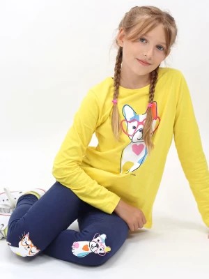 Zdjęcie produktu Legginsy dla dziewczynki, z motywem kota i psa na kolanach, granatowe, 9-13 lat Endo