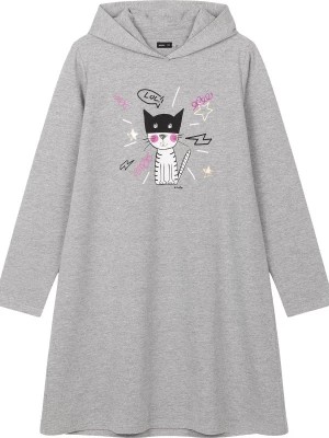 Zdjęcie produktu Sukienka z długim rękawem dla dziewczynki z kapturem, z kotem, szara, 9-13 lat Endo