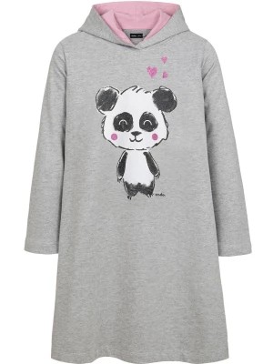 Zdjęcie produktu Sukienka z długim rękawem dla dziewczynki z kapturem, z misiem panda, szara, 3-8 lat Endo