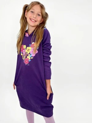 Zdjęcie produktu Sukienka z długim rękawem dla dziewczynki z kapturem, z sercem, fioletowa, 9-13 lat Endo