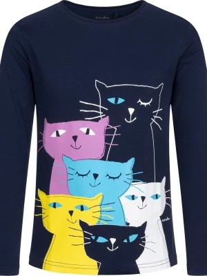 Zdjęcie produktu T-shirt z długim rękawem dla dziewczynki, z kotami, granatowy, 2-8 lat Endo