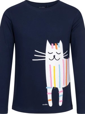 Zdjęcie produktu T-shirt z długim rękawem dla dziewczynki, z kotem kreskowym, granatowy, 2-8 lat Endo