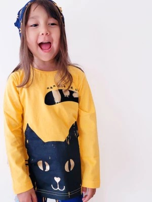 Zdjęcie produktu T-shirt z długim rękawem dla dziewczynki, z kotem, żółty, 3-8 lat Endo