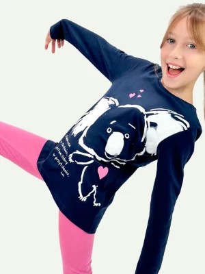 Zdjęcie produktu T-shirt z długim rękawem dla dziewczynki, z misiem koala, granatowy 9-13 lat Endo