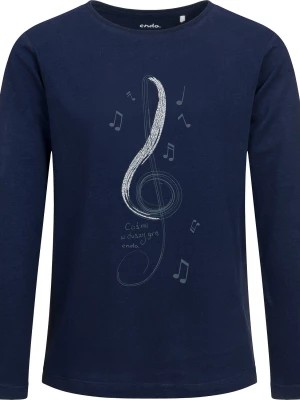 Zdjęcie produktu T-shirt z długim rękawem dla dziewczynki, z napisem coś mi w duszy gra, granatowy 3-8 lat Endo