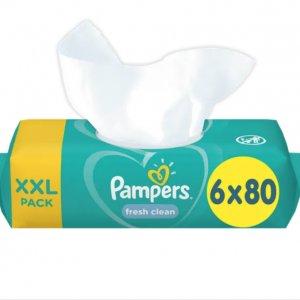 Pampers, Fresh Clean, chusteczki nawilżane dla niemowląt, 6x80 szt. -23%