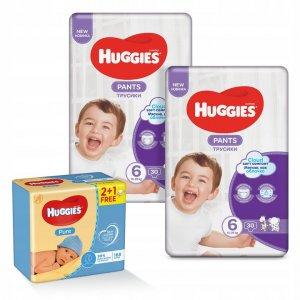 HUGGIES Pants 6 (15-25kg)2x30szt+chusteczki 168 szt. -23%