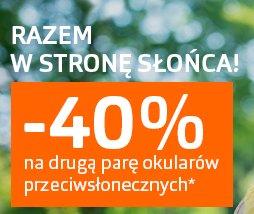 -40% na drugą parę okularów przeciwsłonecznych