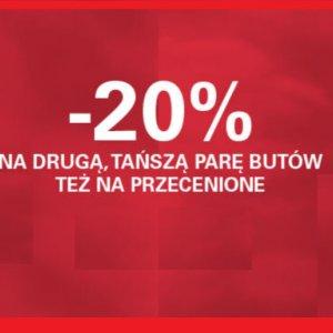 Dodatkowy rabat 20% na drugą, tańszą parę butów