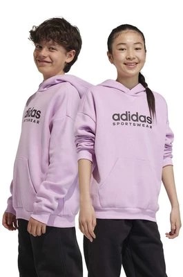 Zdjęcie produktu adidas bluza dziecięca kolor fioletowy z kapturem z nadrukiem Adidas
