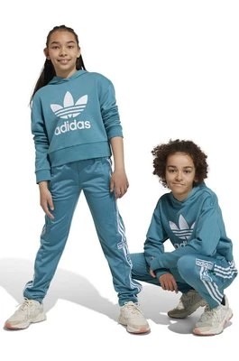 Zdjęcie produktu adidas Originals bluza dziecięca kolor turkusowy z kapturem z nadrukiem