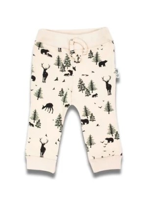 Zdjęcie produktu Bawełniane beżowe spodnie chłopięce z motywem leśnym Nicol