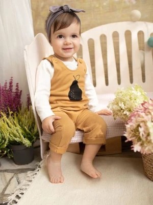 Zdjęcie produktu Bawełniane ogrodniczki niemowlęce z gruszką - żółte Pinokio
