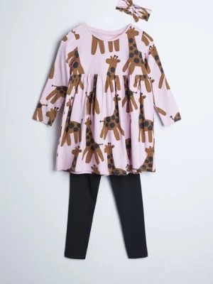 Zdjęcie produktu Bawełniany komplet ubrań dla dziewczynki - tunika w żyrafy, opaska, leginsy - Limited Edition
