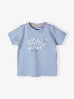 Zdjęcie produktu Bawełniany t-shirt dla niemowlaka - niebieski z napisem - Fajny Gość - 5.10.15.