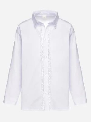Zdjęcie produktu Biała Koszula Elegancka z Kołnierzykiem i Koronkową Metaliczną Lamówką Navenna