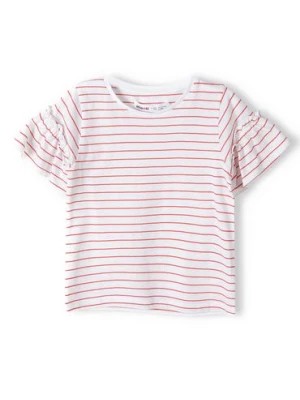 Zdjęcie produktu Biała koszulka w paski dla niemowlaka z falbankami Minoti