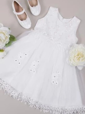 Zdjęcie produktu Biała Rozkloszowana Sukienka z Perełkami i Cyrkoniami Ophira