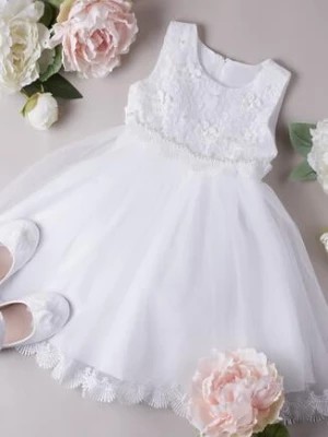 Zdjęcie produktu Biała Sukienka Udekorowana Koronkowymi Kwiatkami Ainhara