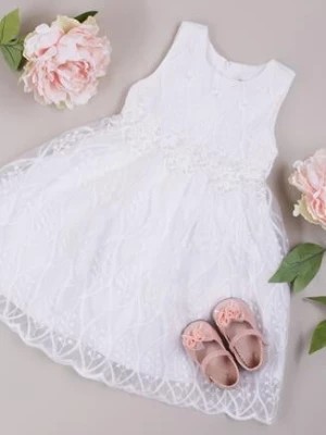 Zdjęcie produktu Biała Sukienka z Perłowymi i Koronkowymi Zdobieniami Valarin